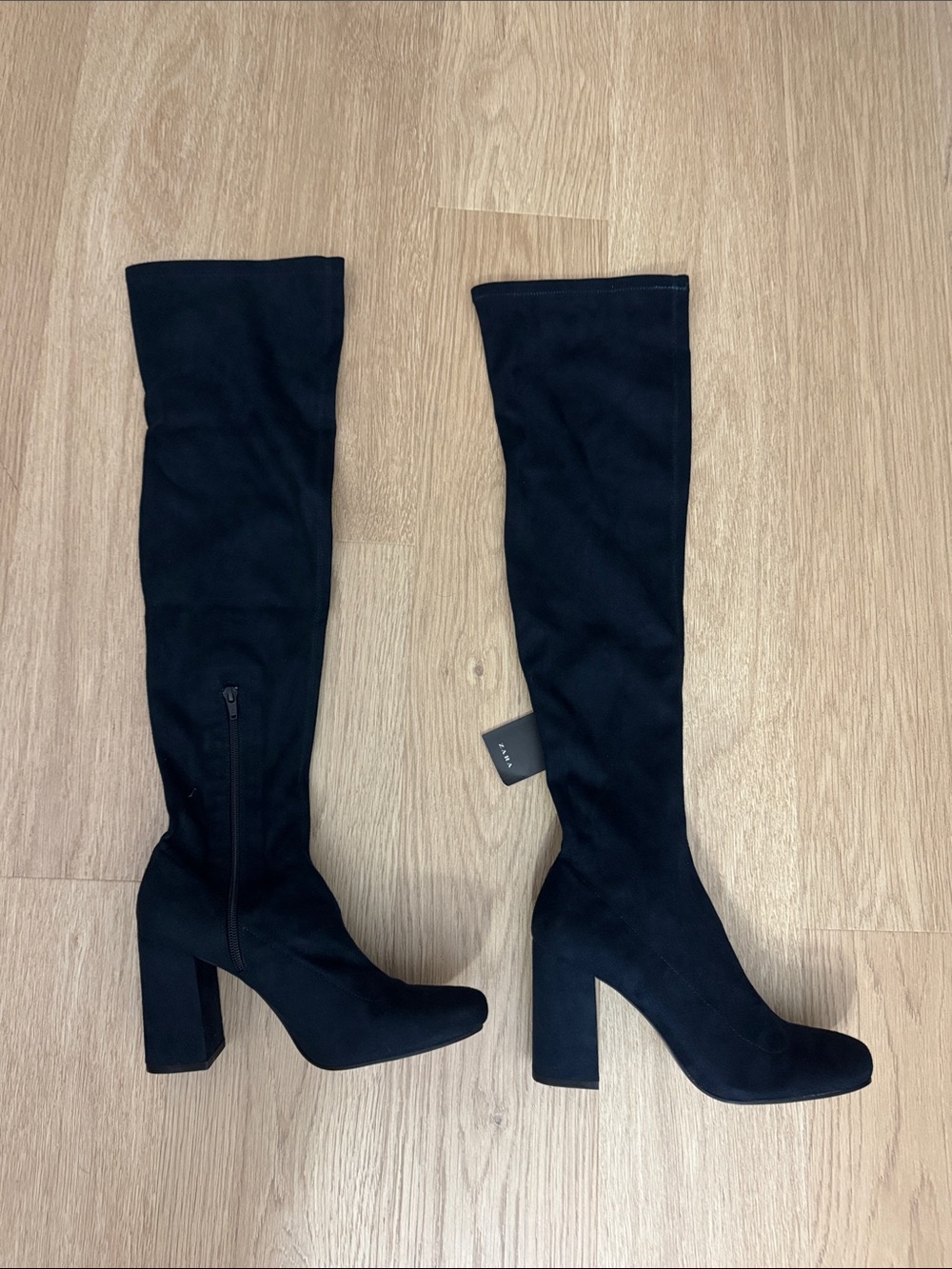 Navy suede over the knee boots zara